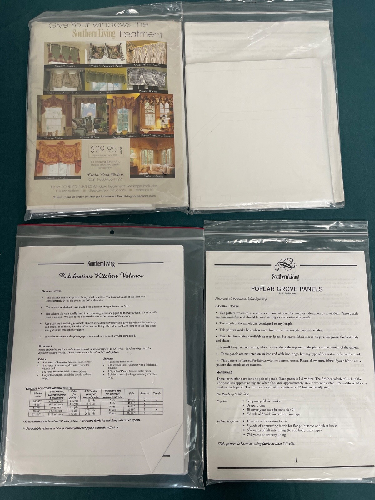 Lot of 4 (#1) Southern Living Valance Patterns Pate-Meadows