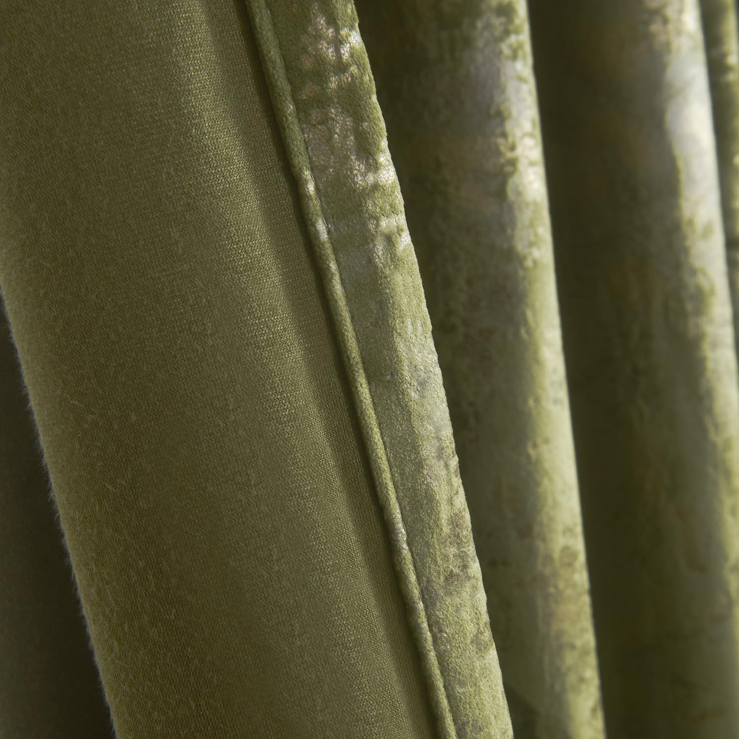 Luxury Gold Foil Print Moss Green Velvet Curtains 63 Inches Long Rod