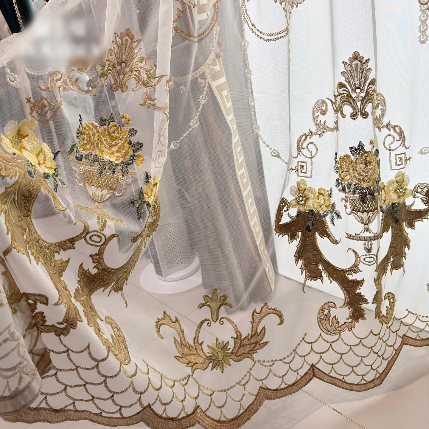 velvet luxury bronzing European fabric embroider valance curtain tulle M1914