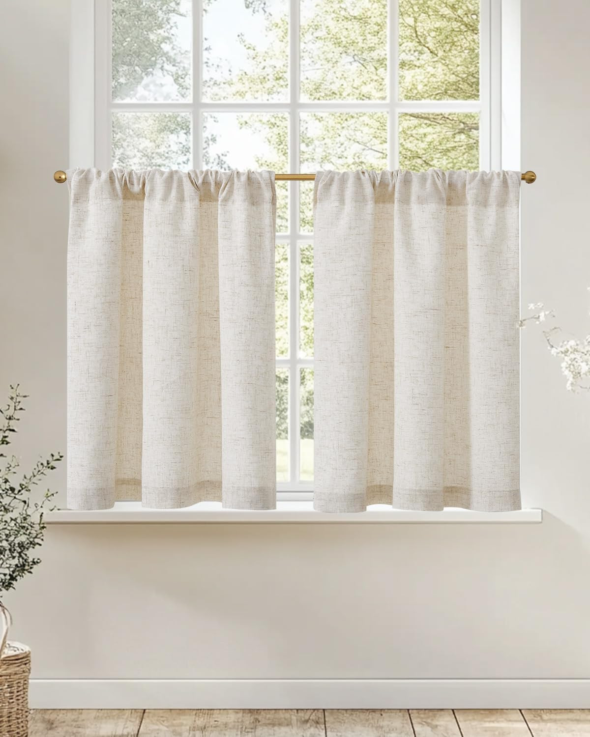 jinchan Natural Linen Kitchen Curtains 24 Inch Rustic Tier Curtains Farmhouse Ro
