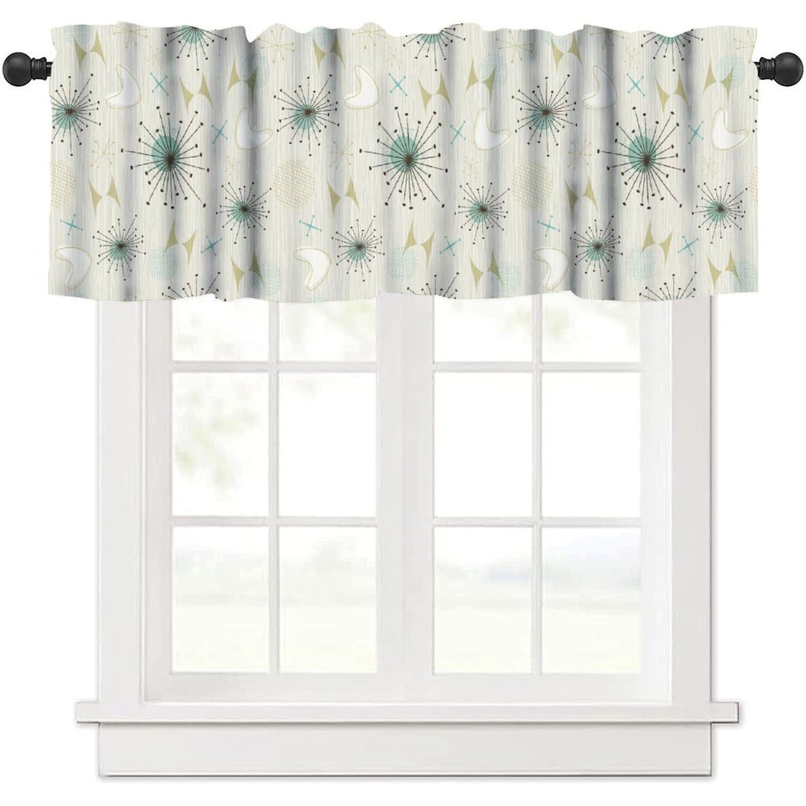 Mid Century Modern Valances Curtains – Retro 50s Pattern Window Treatment, 54×18
