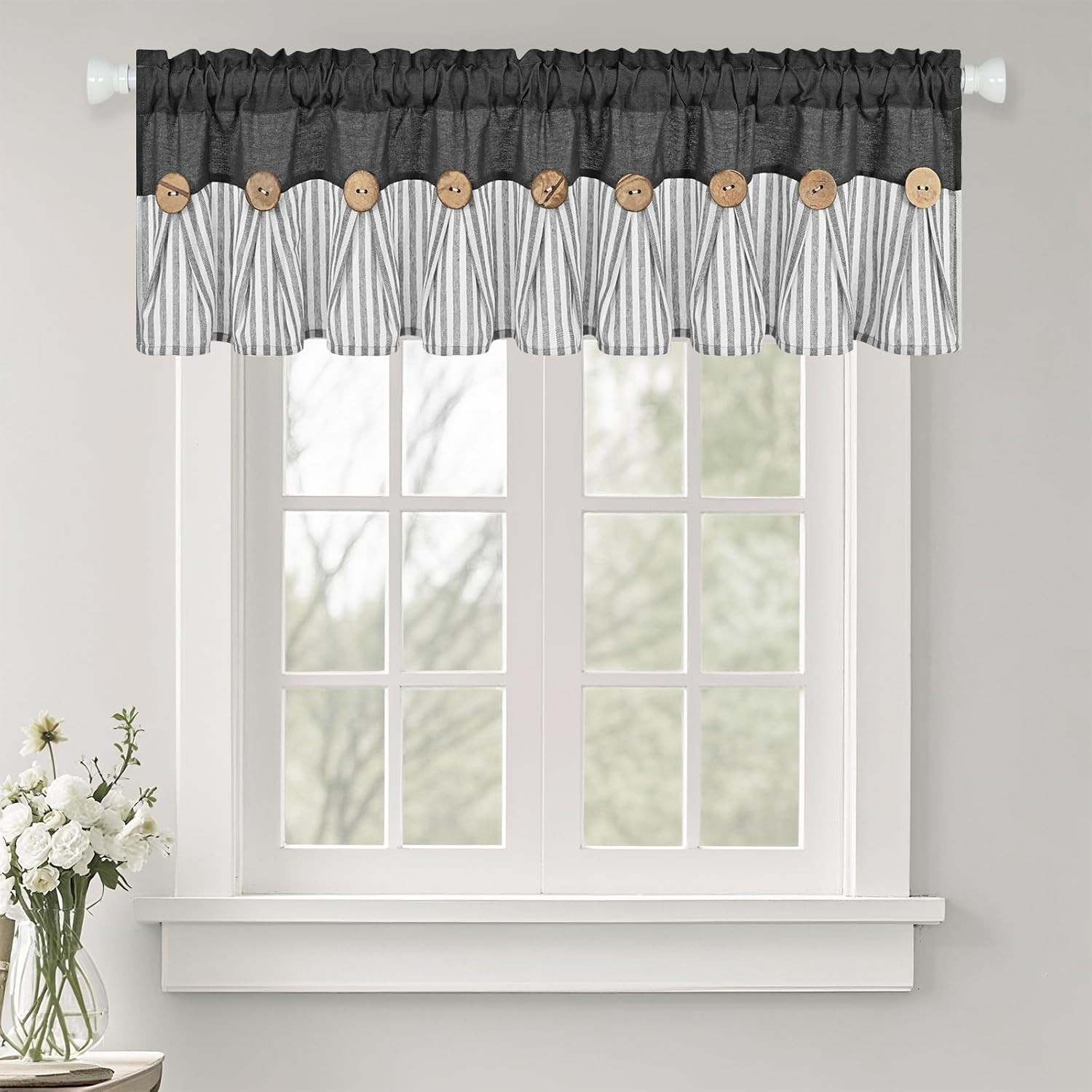 Farmhouse Cotton Linen Valances for Windows, Boho Kitchen Curtains Valances with