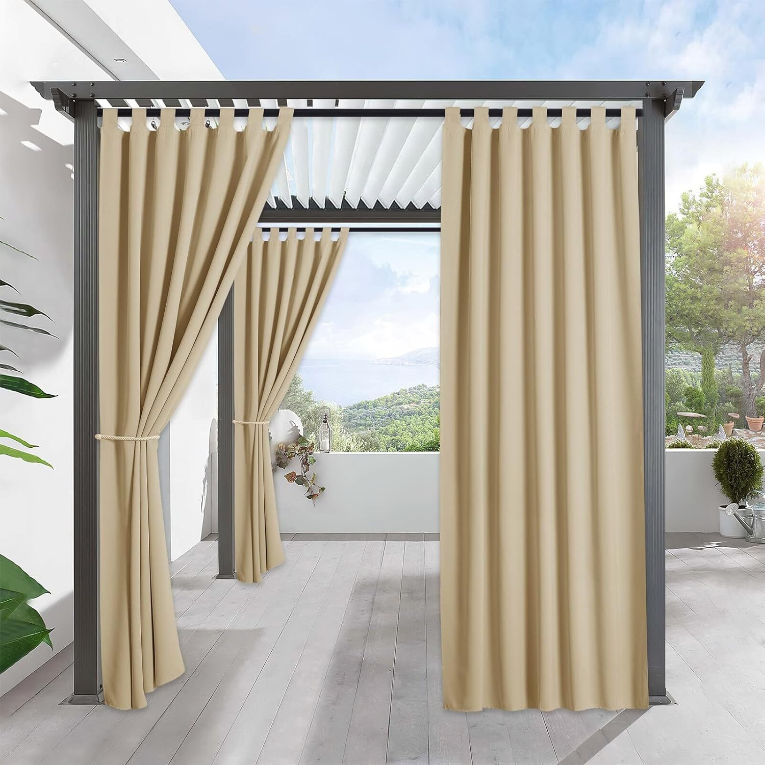 Outdoor Curtains for Patio Waterproof Tab Top Block Sunlight Thermal Insulated P
