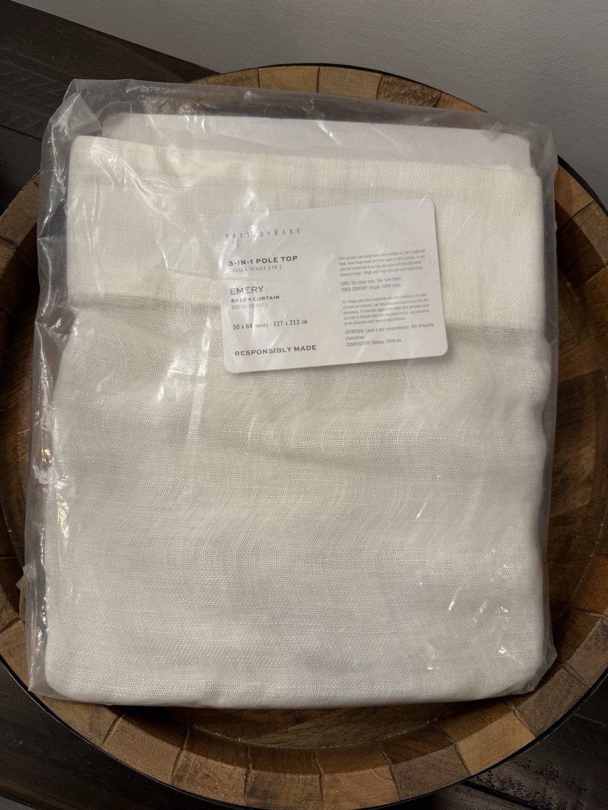 Pottery Barn 3-in-1 Pole Top Emery Linen Sheer Curtain 50″x 84″ – Ivory NEW