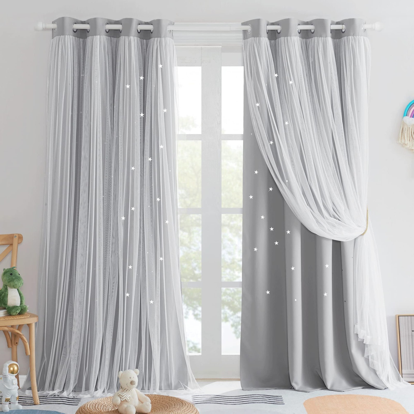 Blackout Curtains for Nursery – Stars Cutout Decor for Bedroom Aesthetic Wind…