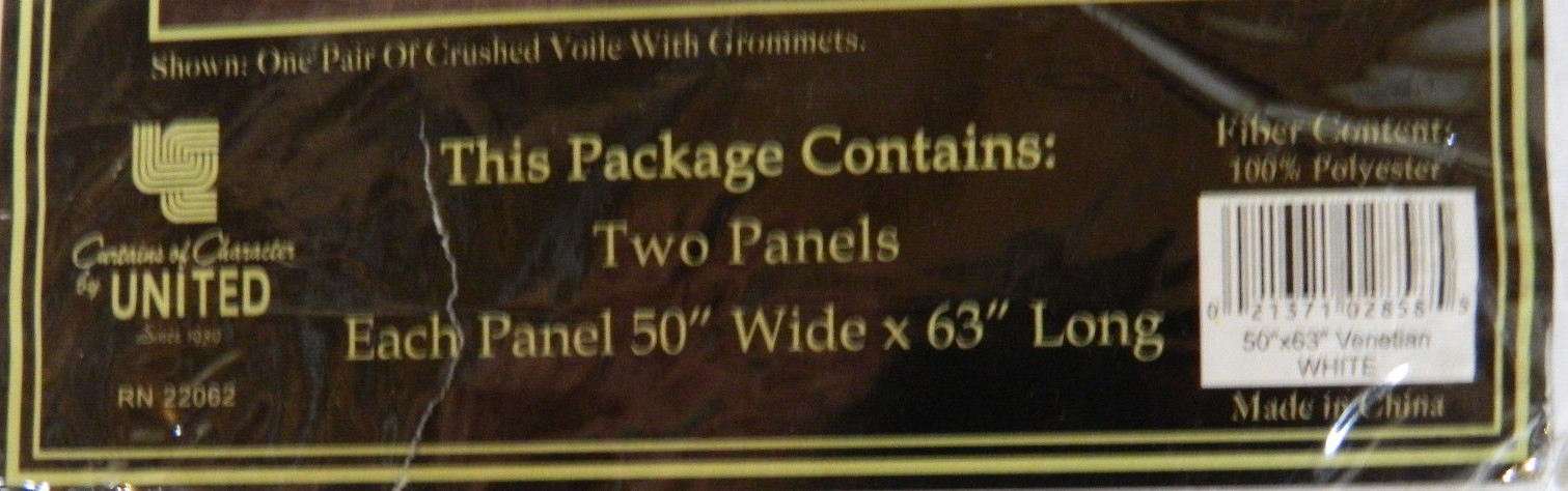 NIP UNITED VENETIAN PAIR OF CRUSHED VOILE /CROMMETS 2-PANELS EACH 50″ X 63″ LONG
