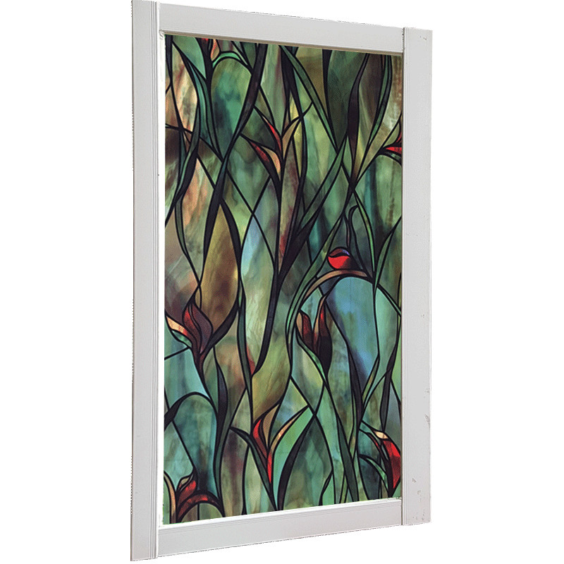 3D Orchid Stained Window Films Static Cling Glass Sticker Privacy Home Decor