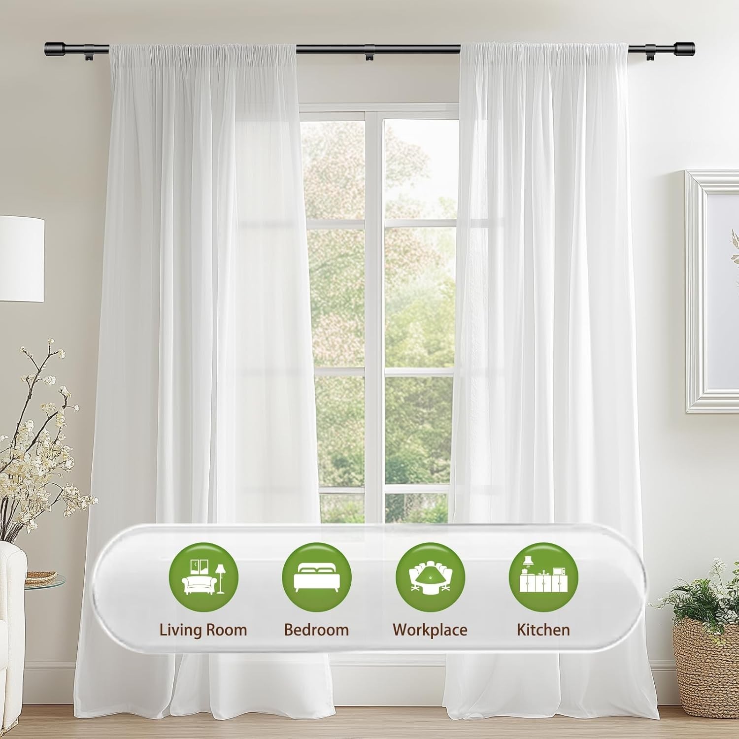 5/8” Diameter Curtain Rods 30-90 Inch, for 30-84 Inch Windows, Adjustable