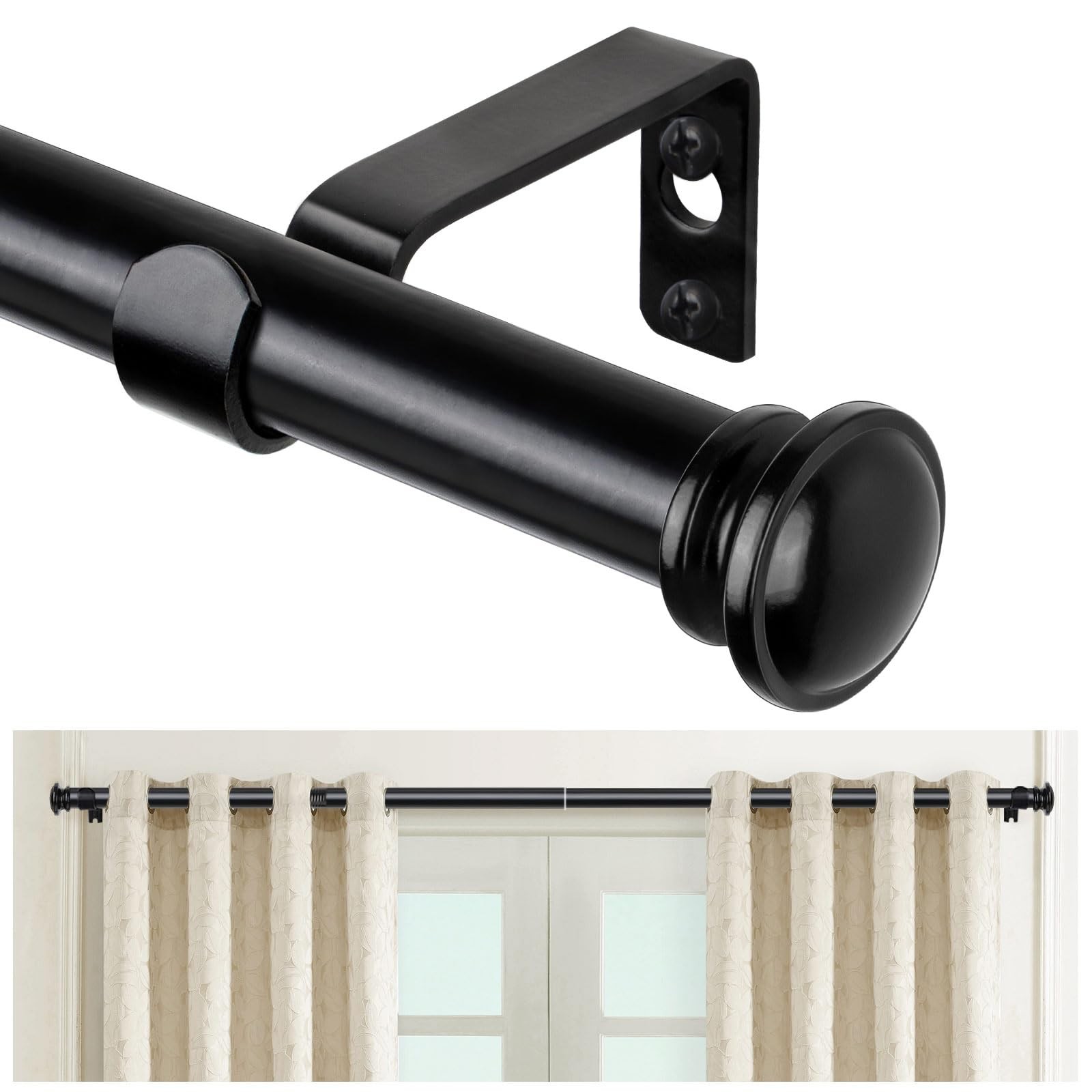 TONIAL Curtain Rod 32 to 58 Inch(2.6-4.8ft), Telescoping 32-58″, Black