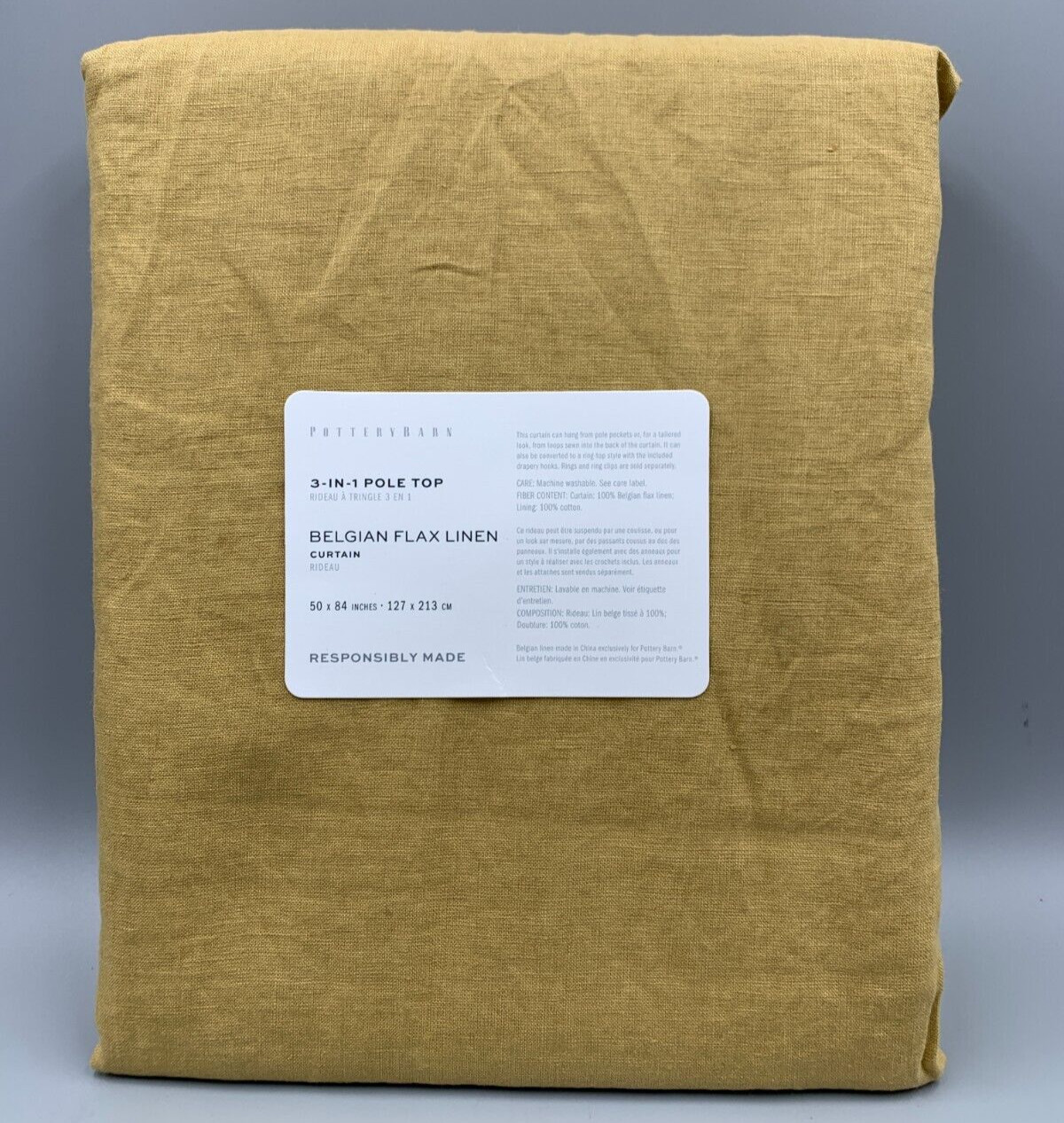 Pottery Barn Belgian Flax Linen Cotton Lined Curtain Harvest Gold 84″ #B1013