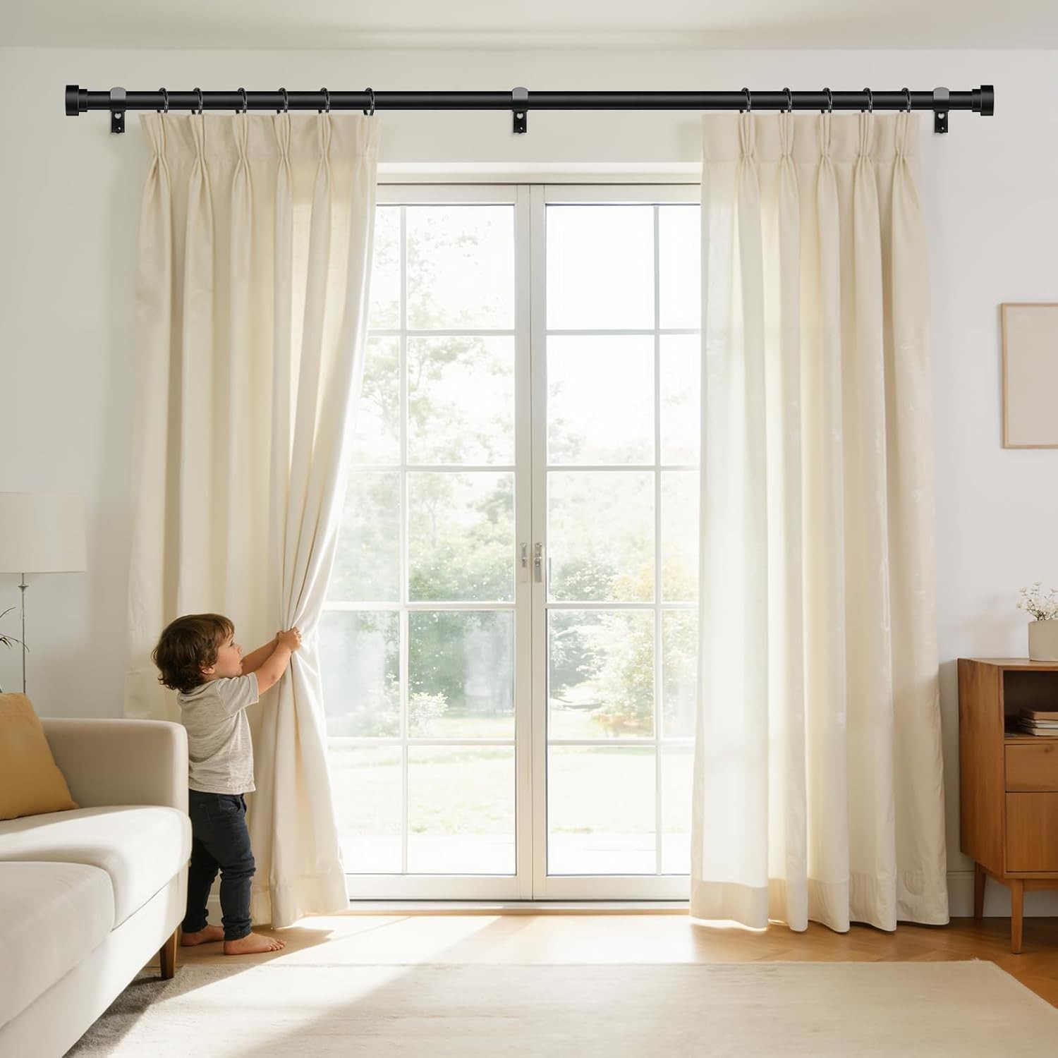 Extra Long Curtain Rods 120 to 170 Inch(10-14ft),1Inch Black Adjustable Extra