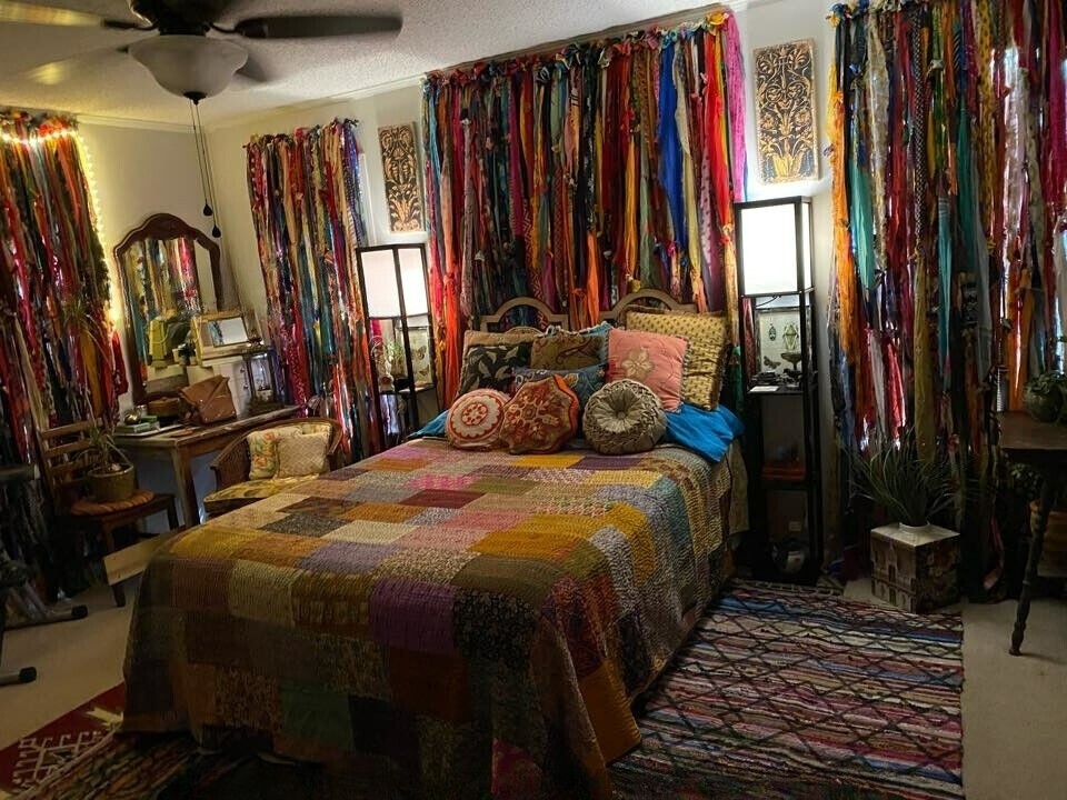 100 Strands, Bohemian gypsy rag Window Bohemian Valance Indian Backdrop curtains