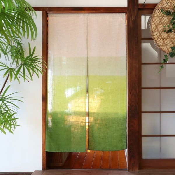 MADE IN JAPAN Japanese Noren Curtain – Natural Linen Blend Gradient GreenHome