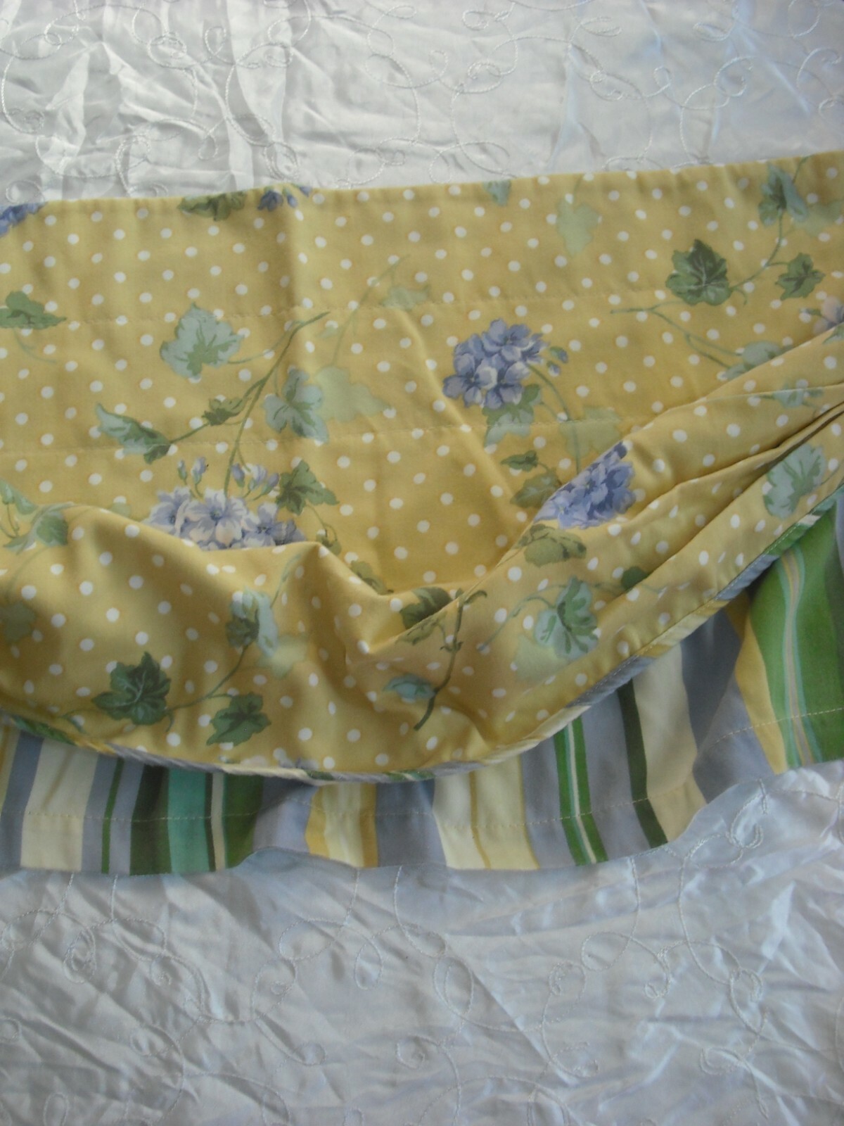 WAVERLY Yellow & Blue & Purple & Green STRIPED & FLORAL LAYERED VALANCE 17 X 76
