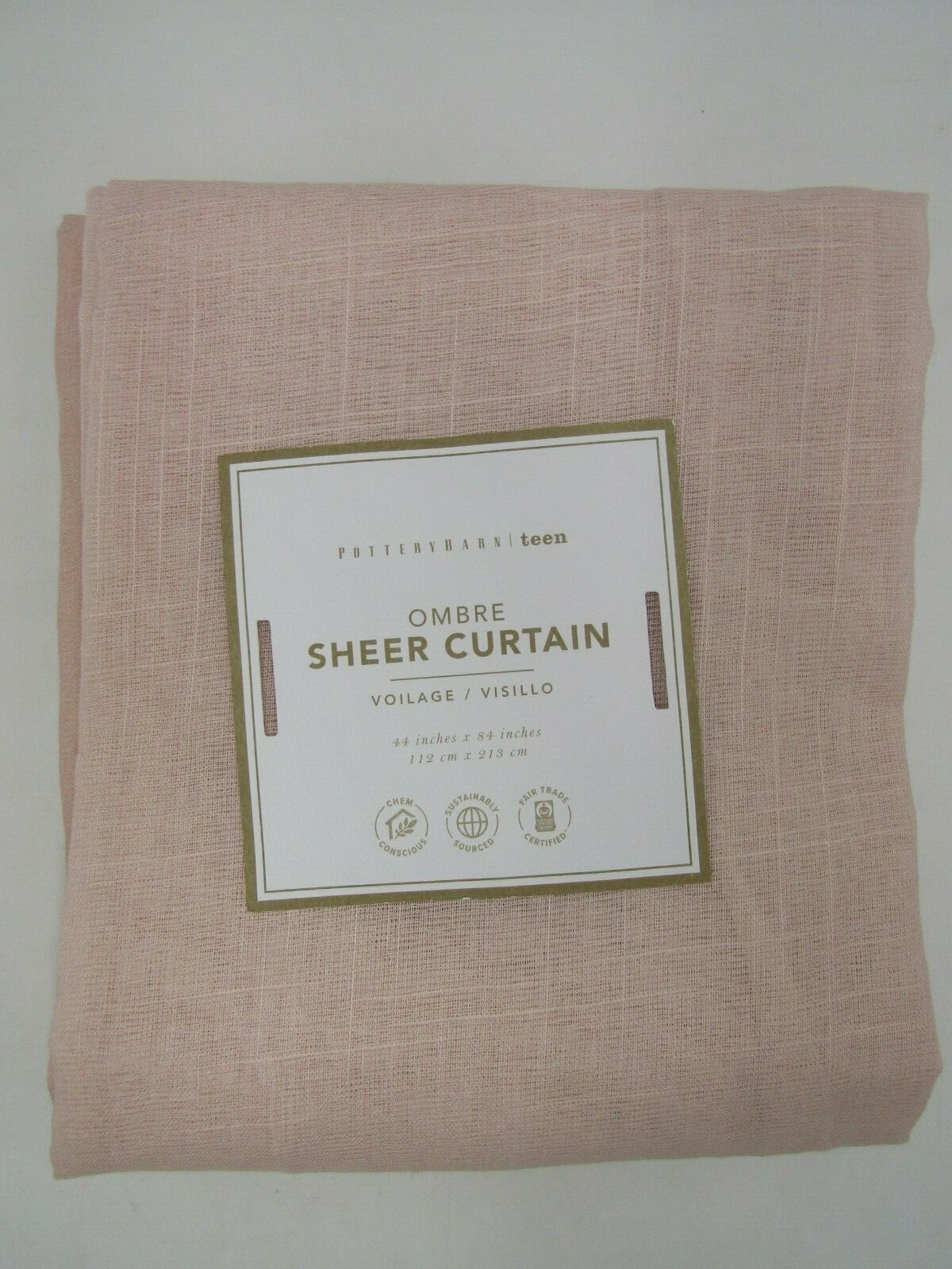 Pottery Barn Teen Ombre Sheer Curtain Drape Panel Powdered Blush 52x 84″ #Q55