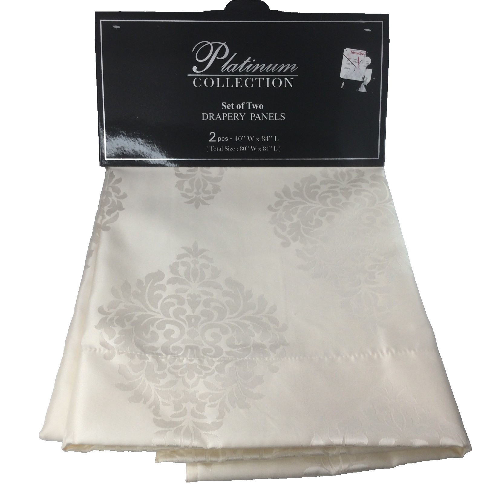 Set of 2 Drapery Panels Cream Color Floral Satin Polyester 40″ x 84″ Each