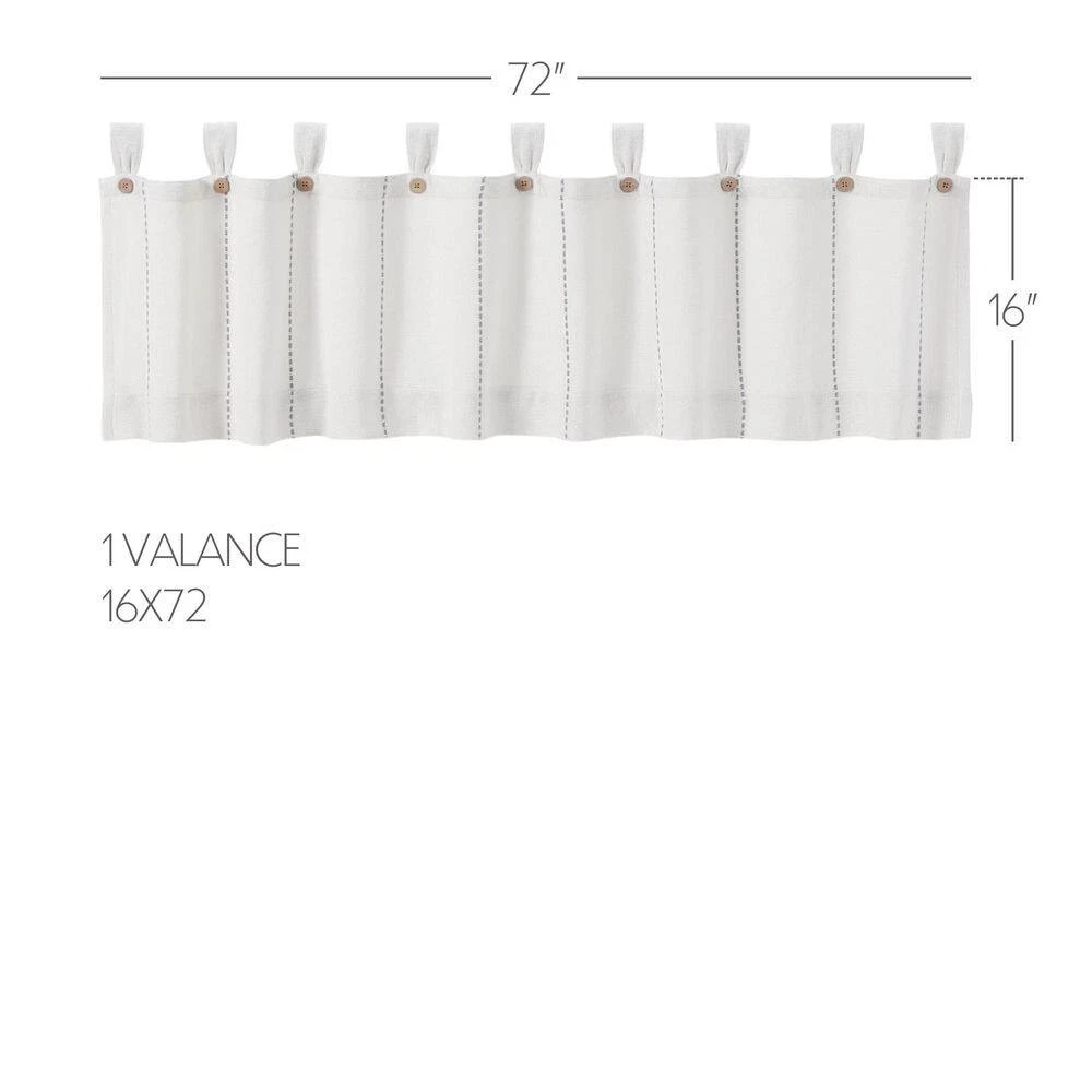 Stitched Burlap 72 In. L X 16 In. W Tab Top Cotton Valance in Soft White Dove Gr