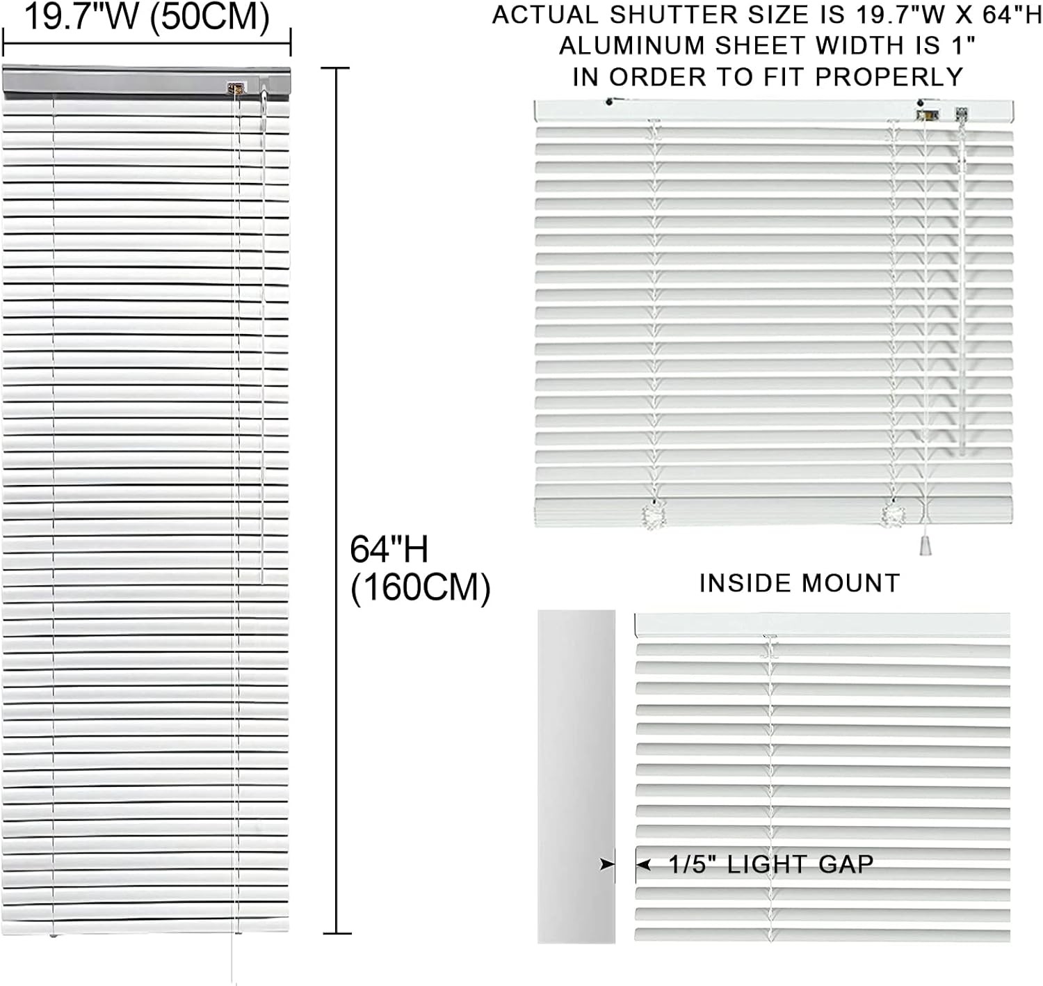 YIIBAII Mini Blinds Suitable for 20″ W x 64″ H Windows 1″ 20″W x 64″H, White