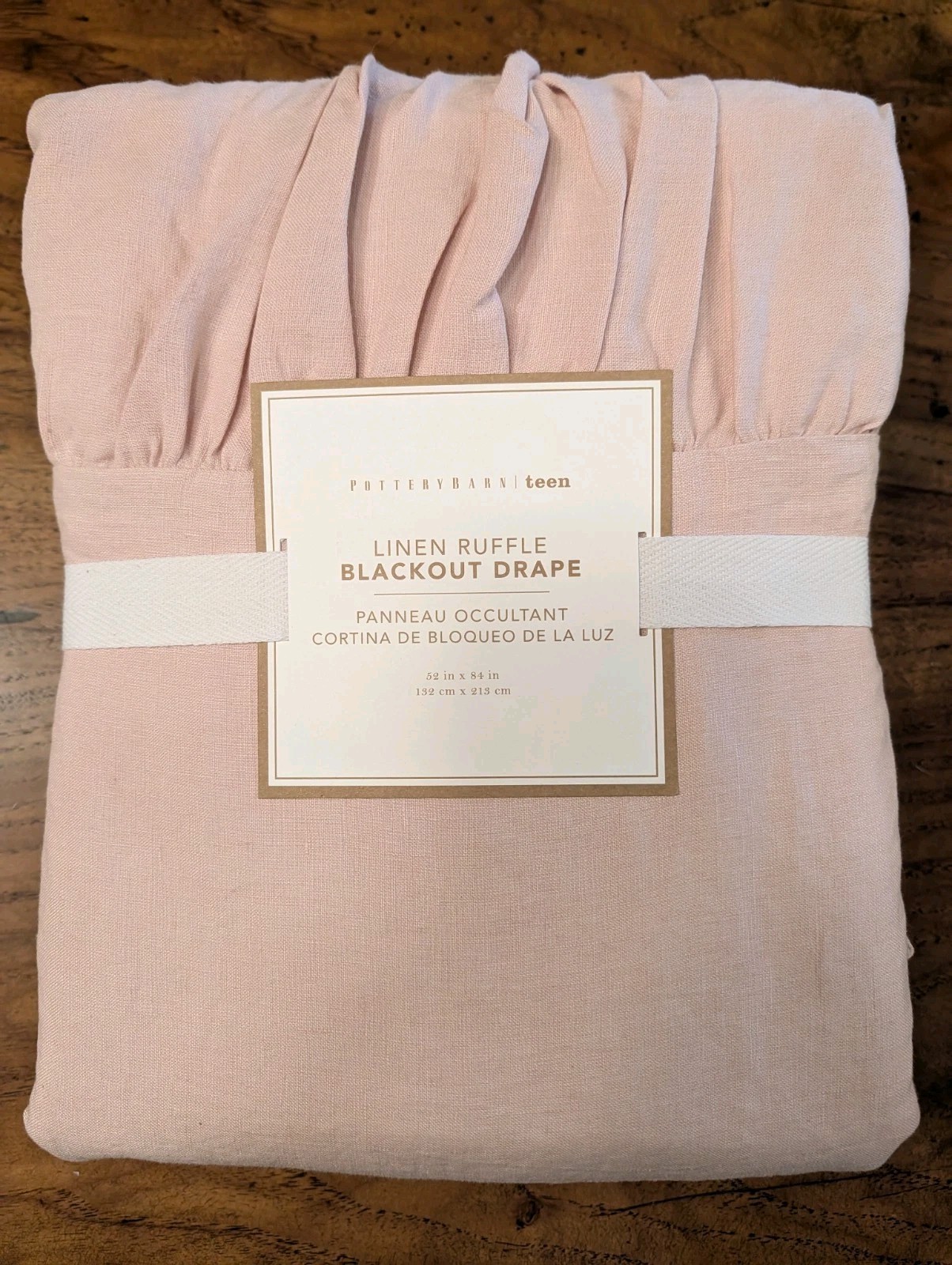 POTTERY BARN TEEN Belgian Linen Ruffle Blackout Drape-Blush-52×84″-OPEN BOX