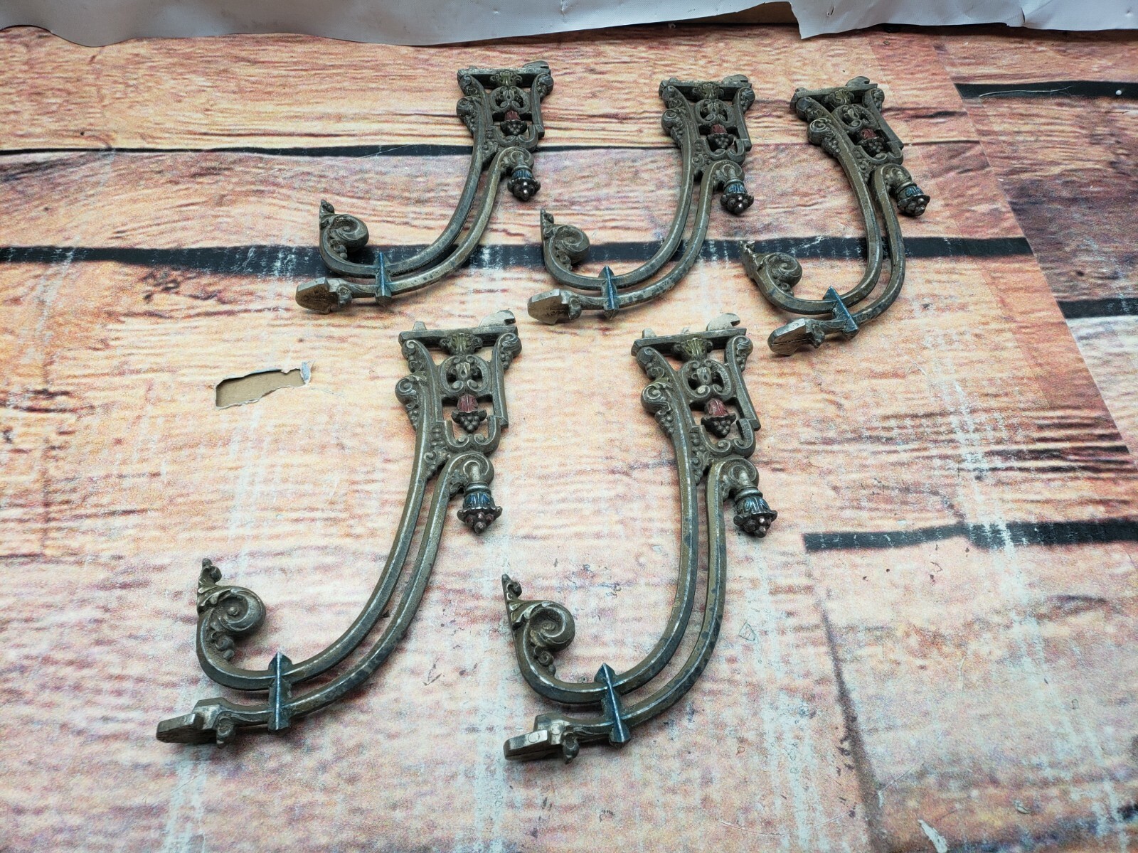 5 Antique Cast Metal Swing Arms Curtain Drapery Rod Victorian Art Deco VTG A70