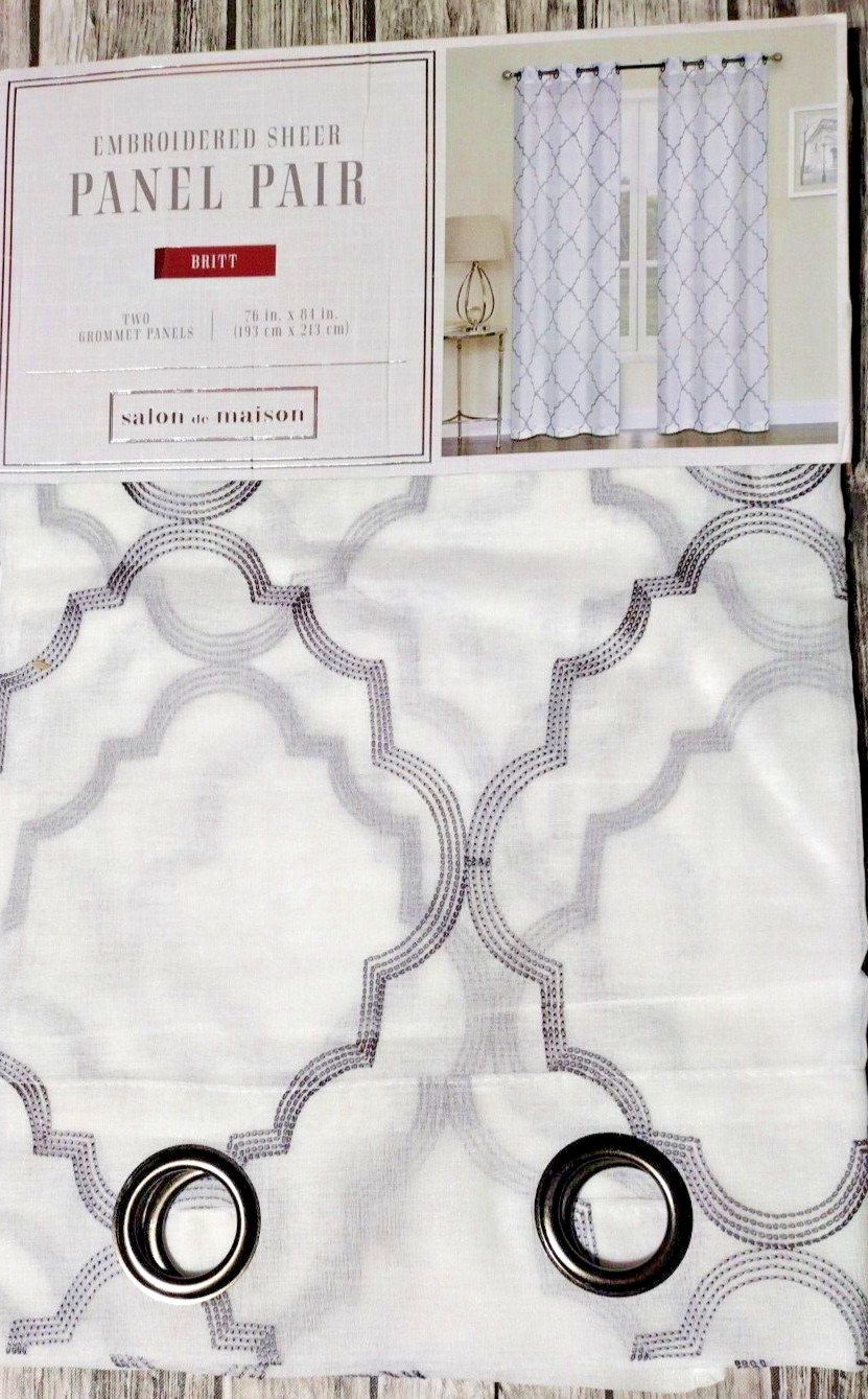 White, JCP Salon de Maison «BRITT» Grommet Window Panel Sheer 76Wx84L PAIR
