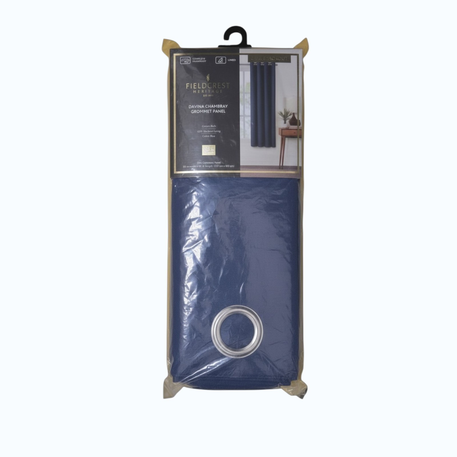 Fieldcrest Heritage Davina Chambray Grommet Panel Blue Blackout 50×63 New