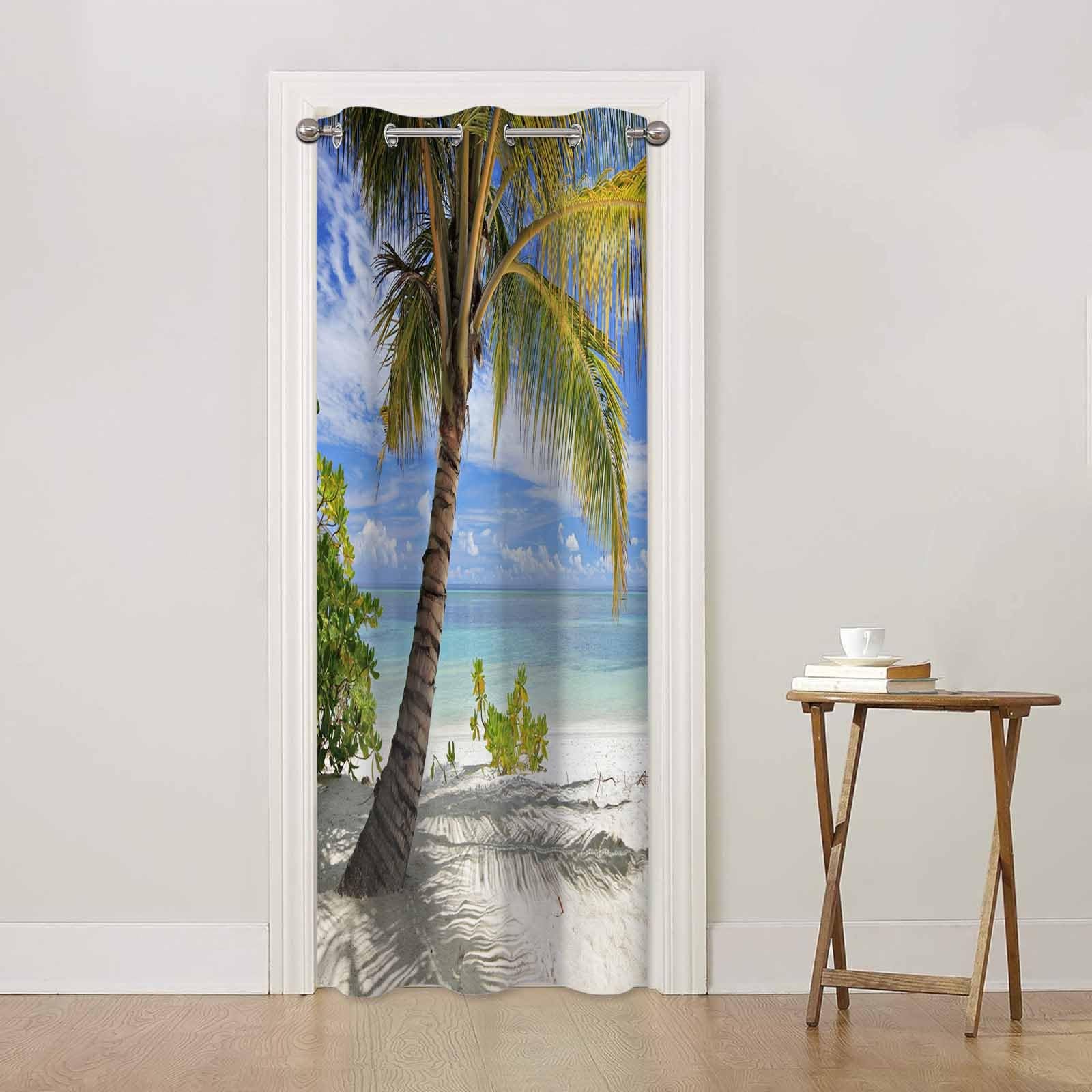 Haciadan Sandy Beach Door Curtain for Doorway Window Tropical Sea Palm Tree S…