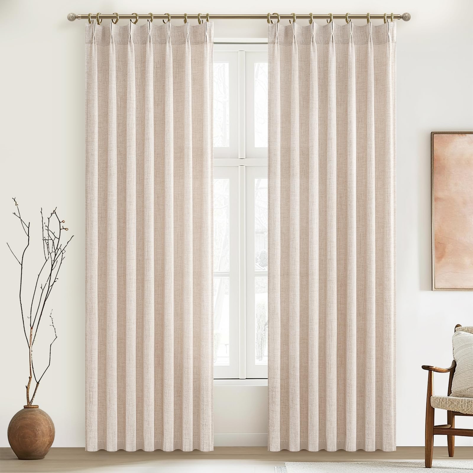 PleatedDrapes Textured Semi Sheer Burlap Curtains 84 Inches Long, Neutral
