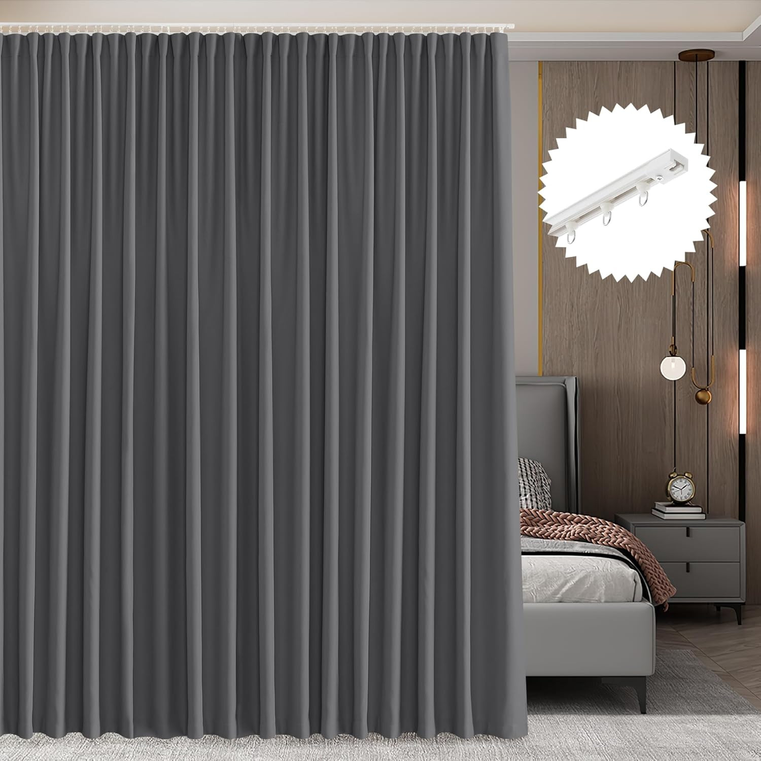 Room Divider Curtain Set with Ceiling Track Privacy Blackout Thermal Insulated