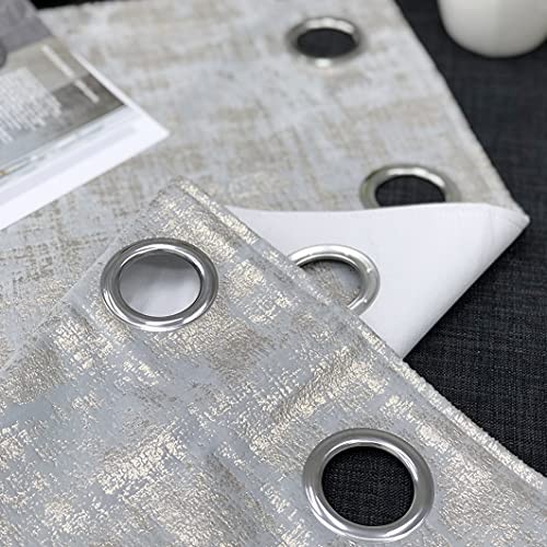 100% Blackout Soft Velvet Curtains 52″W x 63″L (Pack of 2) Silver (Gold Print)