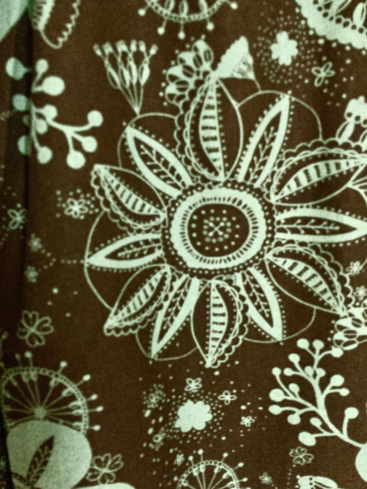 Pair Floral Abstract Tab Curtains Dark Brown Background w/Blue Flowers 40X43