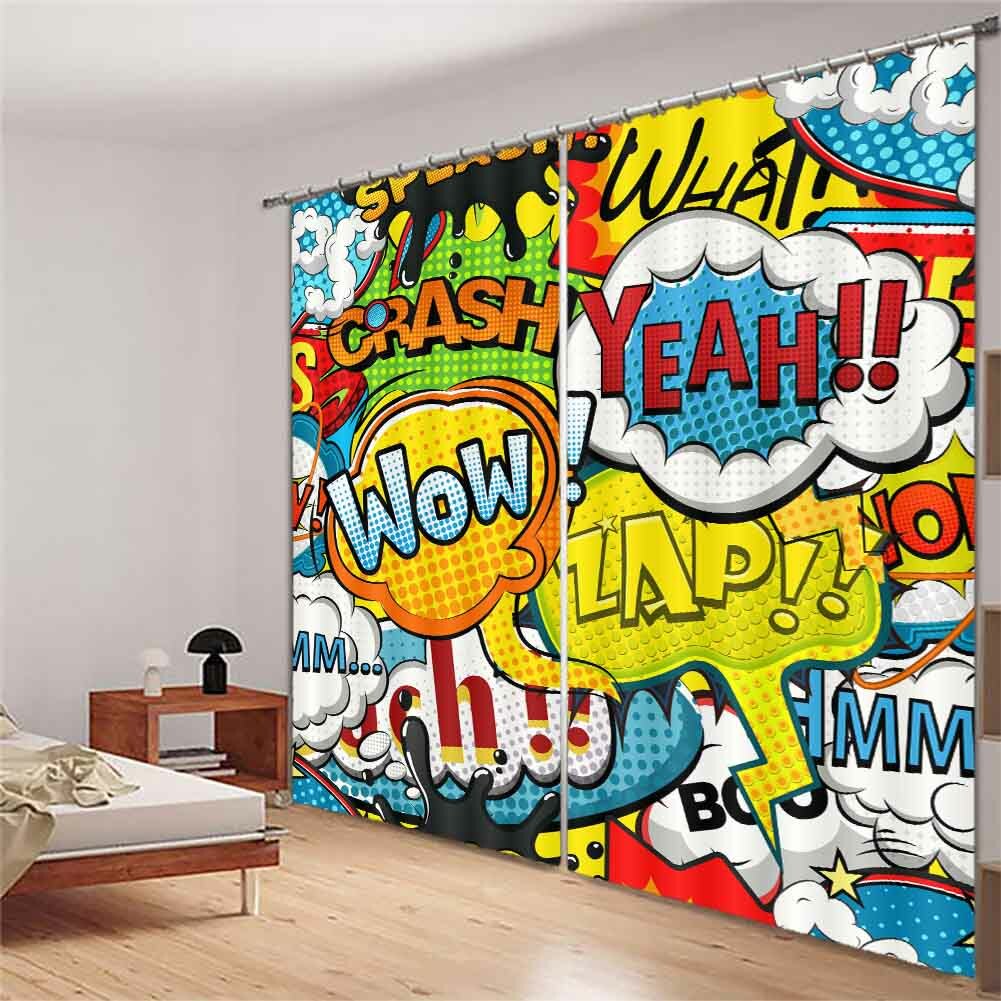 Red English Letters 3D Curtain Blockout Photo Printing Curtains Drape Fabric