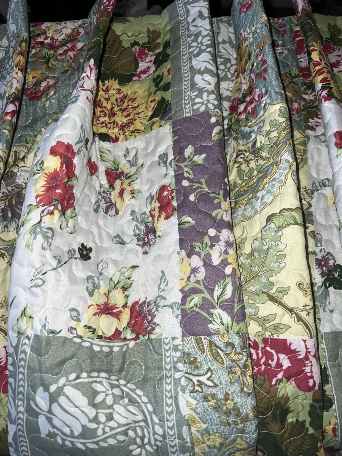 CUSTOM VALANCE~PINCH PLEATED~UPCYCLED FROM A QUILT~VERY UNUSUAL~MUST SEE