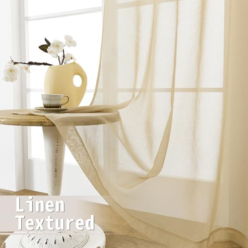 Sheer Door Curtains Closet Linen Textured 25″W x 72″L (Pack of 1) Beige
