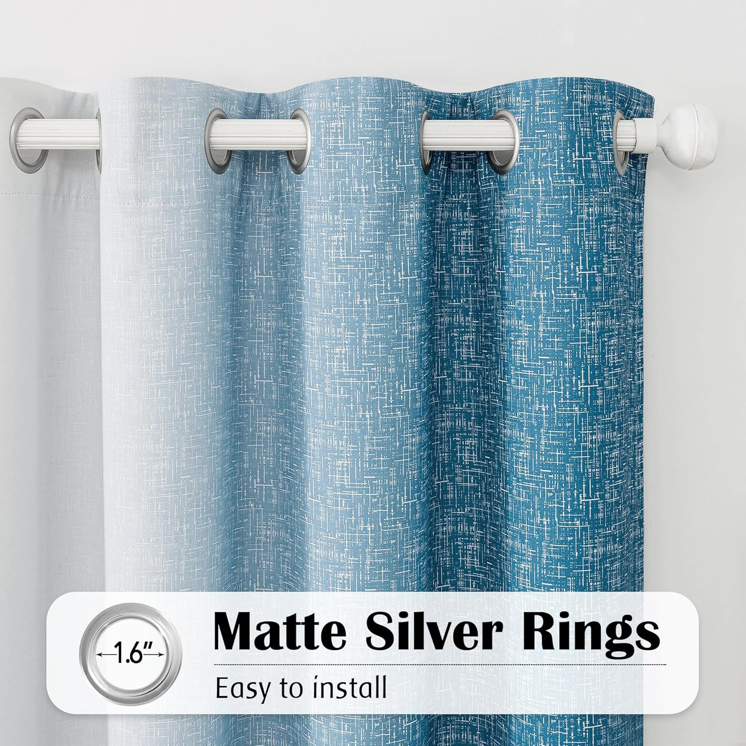 Ombre Blackout Curtains 52X72, 2 Panels Blue White Gradient Thermal Drapes