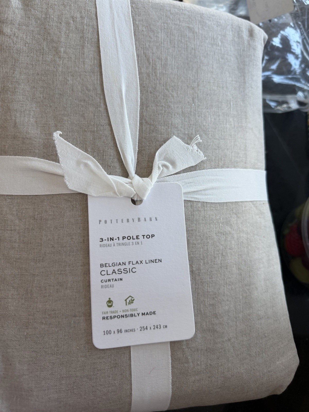 1 Pottery Barn Belgian linen curtain light filtering 100 96 dark flax doublewide