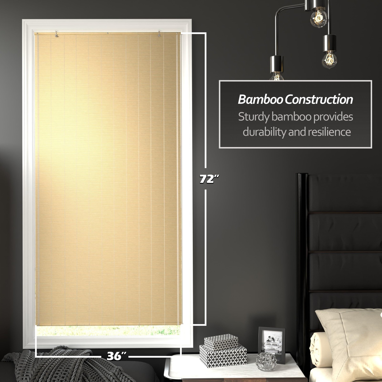 Red Lantern Matchstick Cordless Window Shade – Natural 36 Wide
