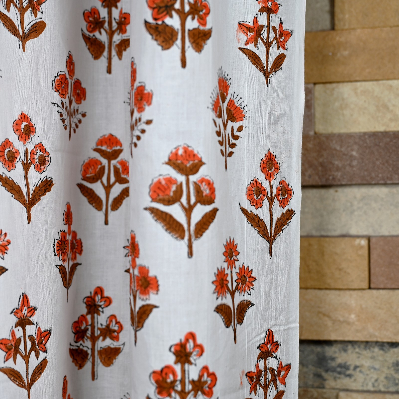 Flower block Print Curtain Panels Set of 2 Indian Cotton window Curtains