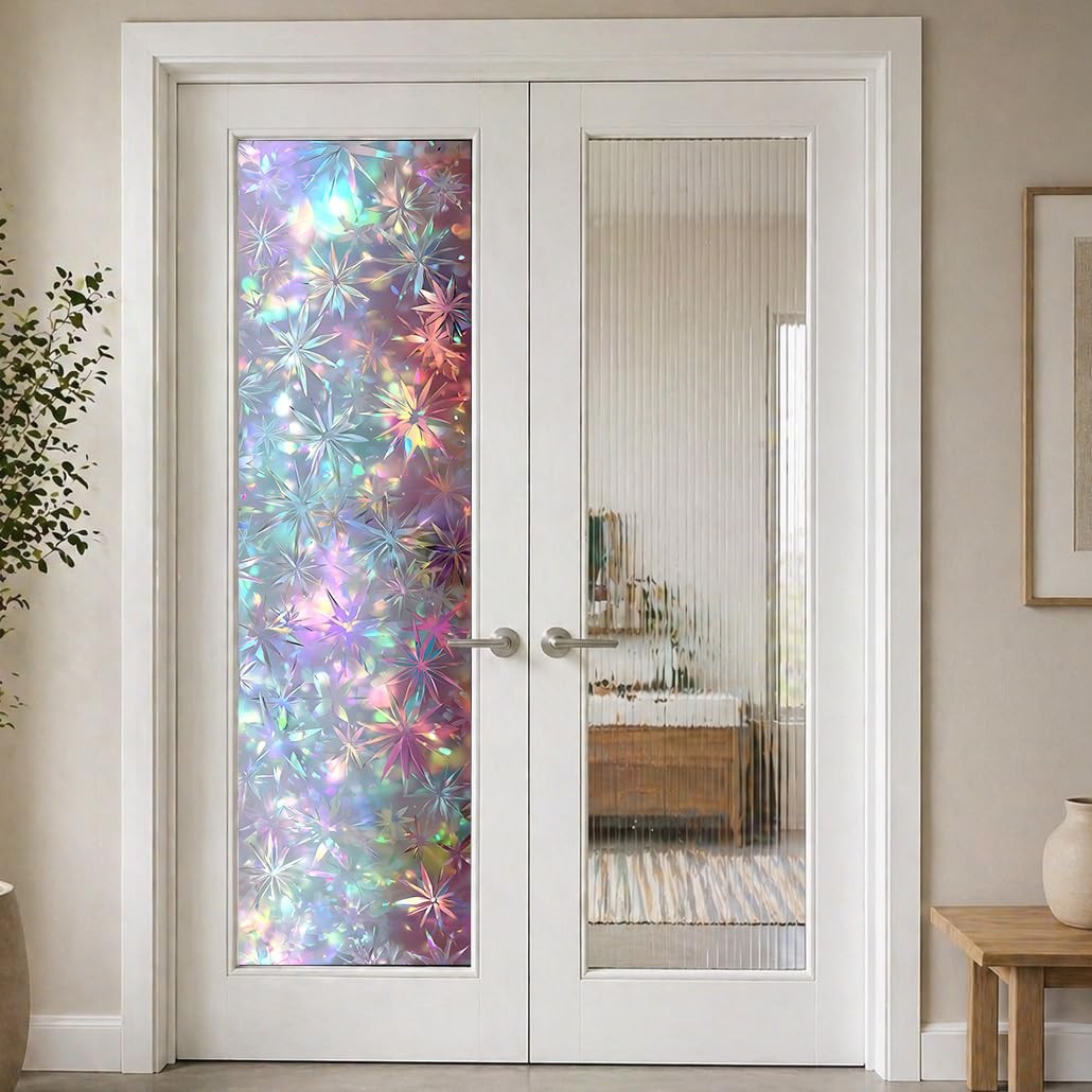 Iridescent Snowflake Floral Window Film 78.74 x 17.51 Inches, Frosted Privacy…