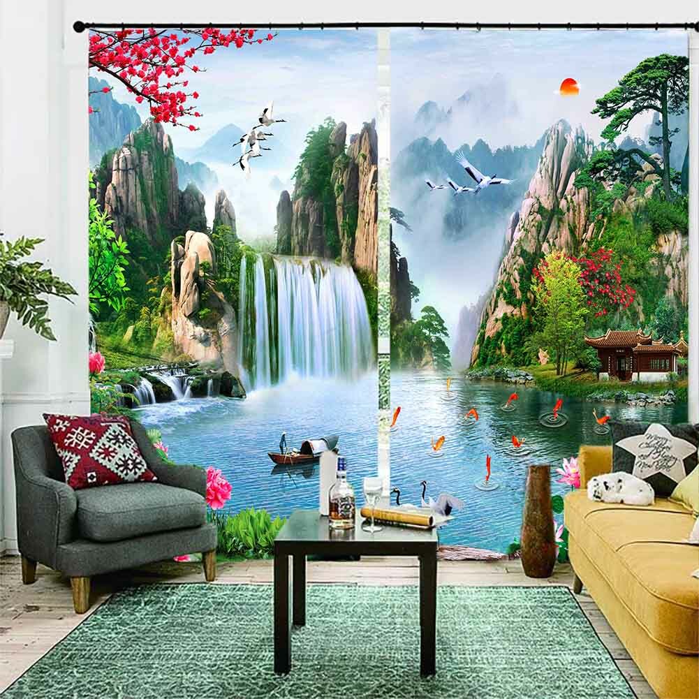 Flow Pavilion Pool Fall 3D Curtain Blockout Photo Printing Curtains Drape Fabric
