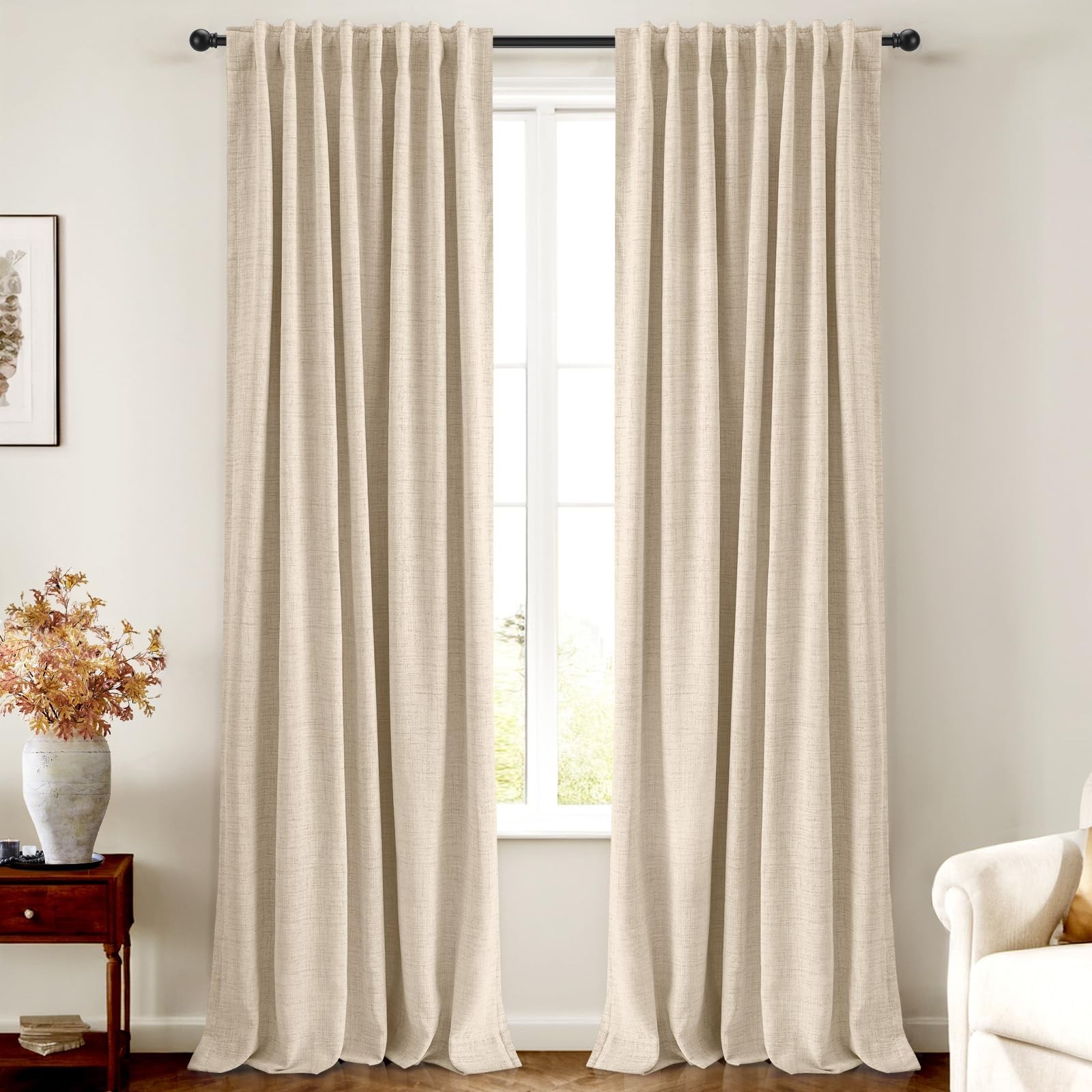100% Blackout Curtains 90 Inches Length 2 Panels Set, Back Tab/Rod Pocket Lin…