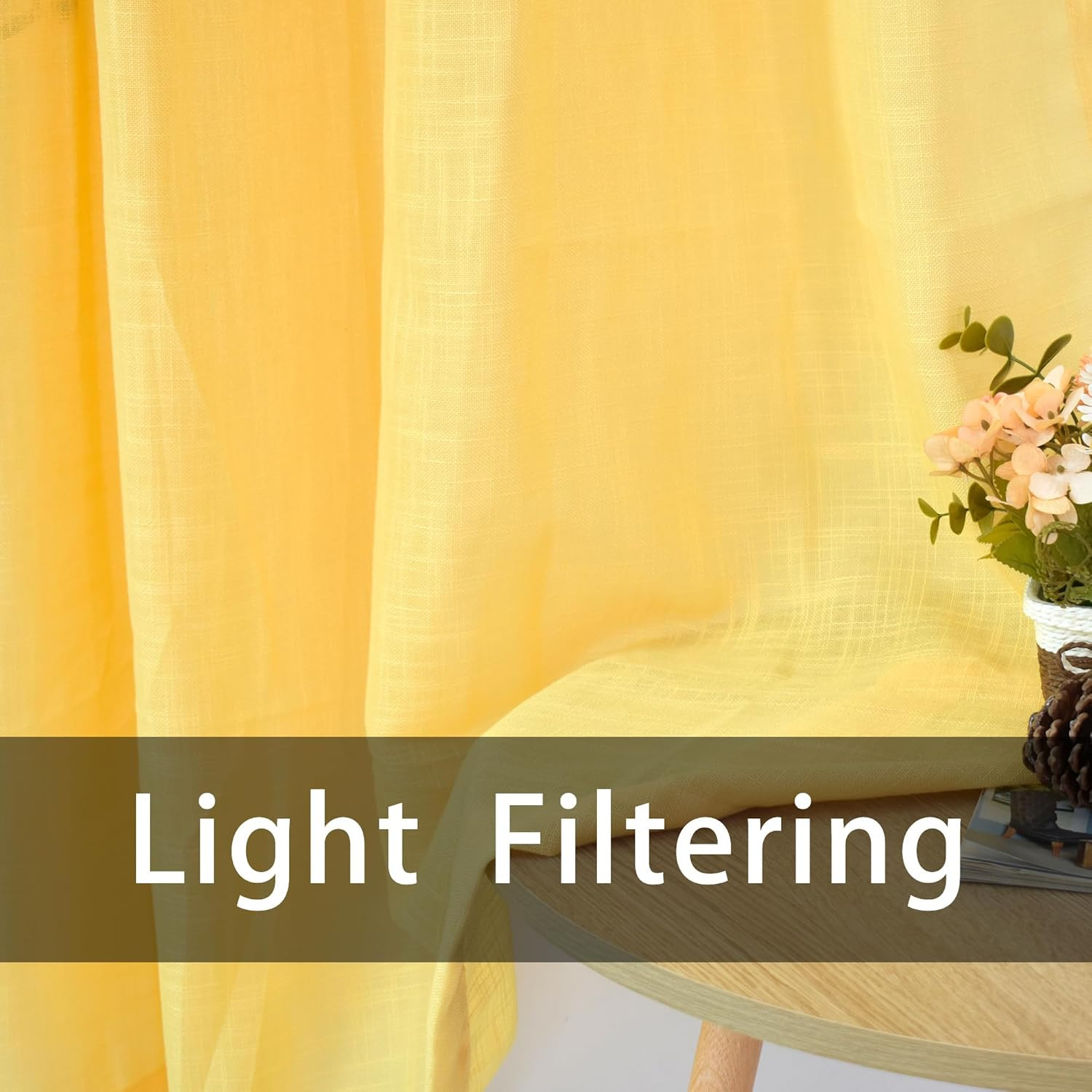 Yellow Valance for Windows 16 Inch Sheer Linen Textured Short Small Mini Curtain