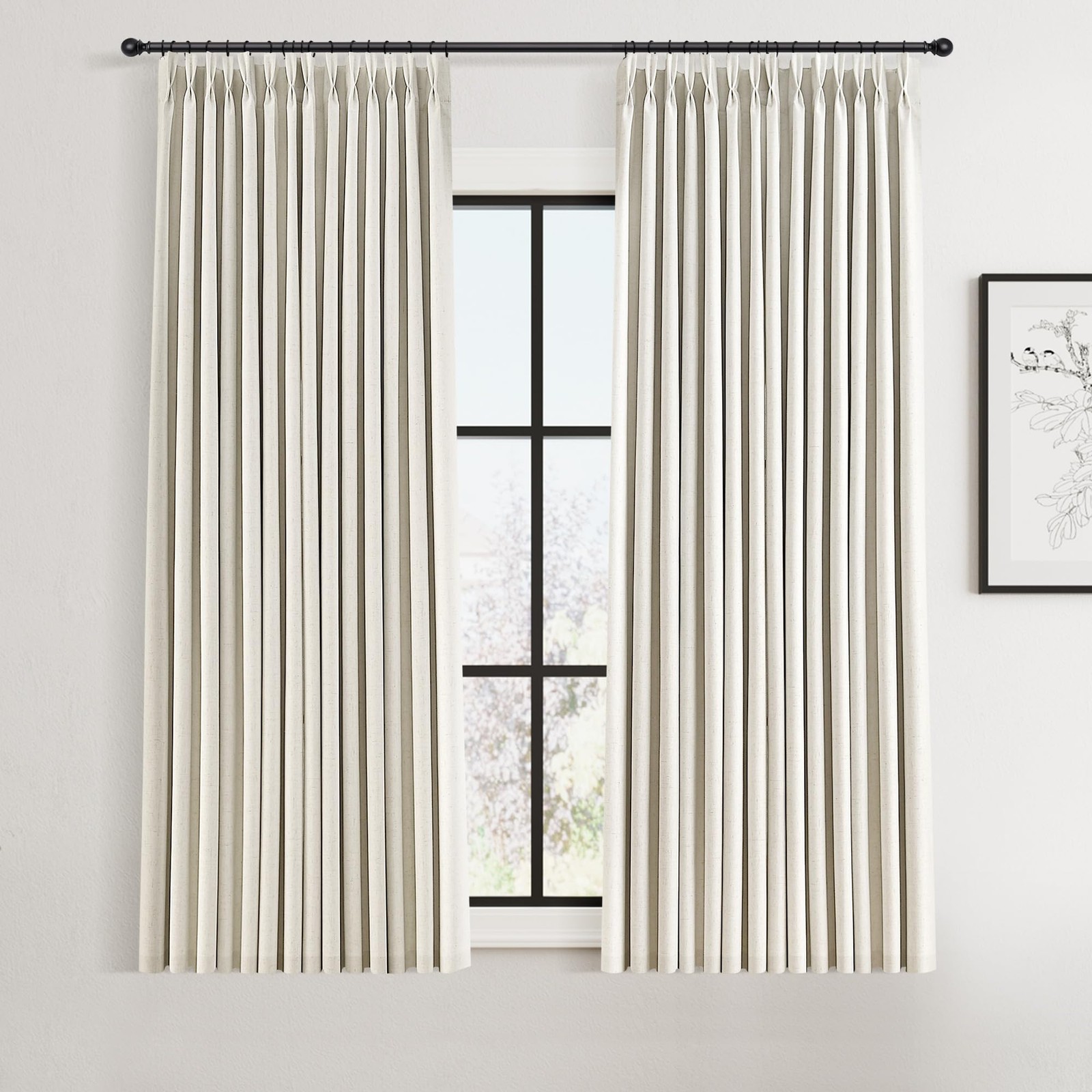 Joywell Pinch Pleat 100% Blackout Linen Curtains for Living Room 54 Inches Long