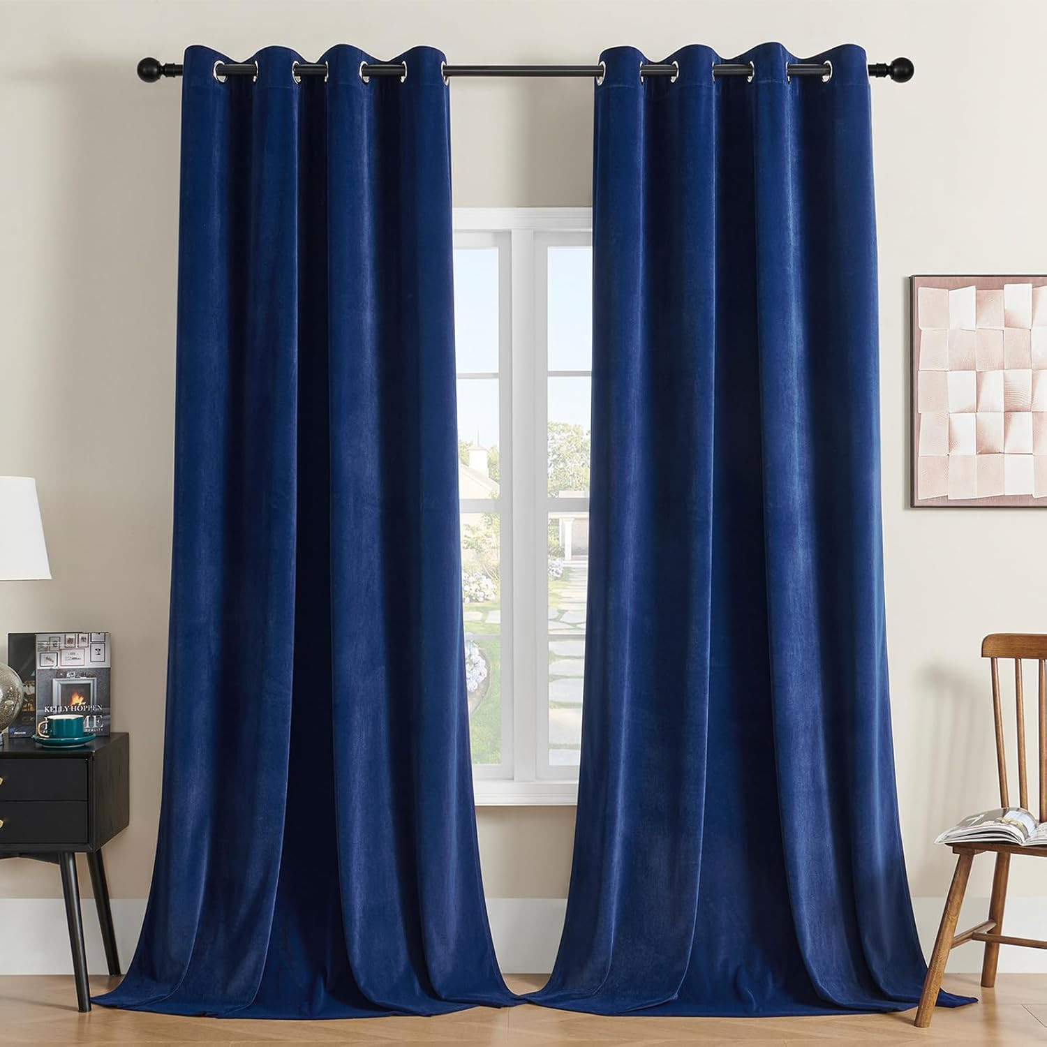 Luxury Royal Blue Velvet Blackout Curtains 96″ – 2 Panels for Home Theatre