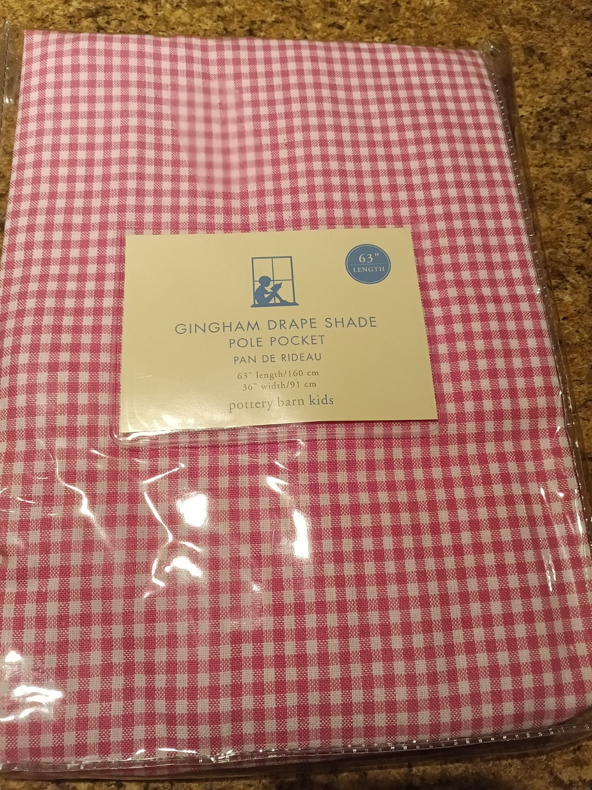 Pottery Barn Kids PINK Gingham Plaid Pole Pocket Drape Curtain Panel 63×36 NEW