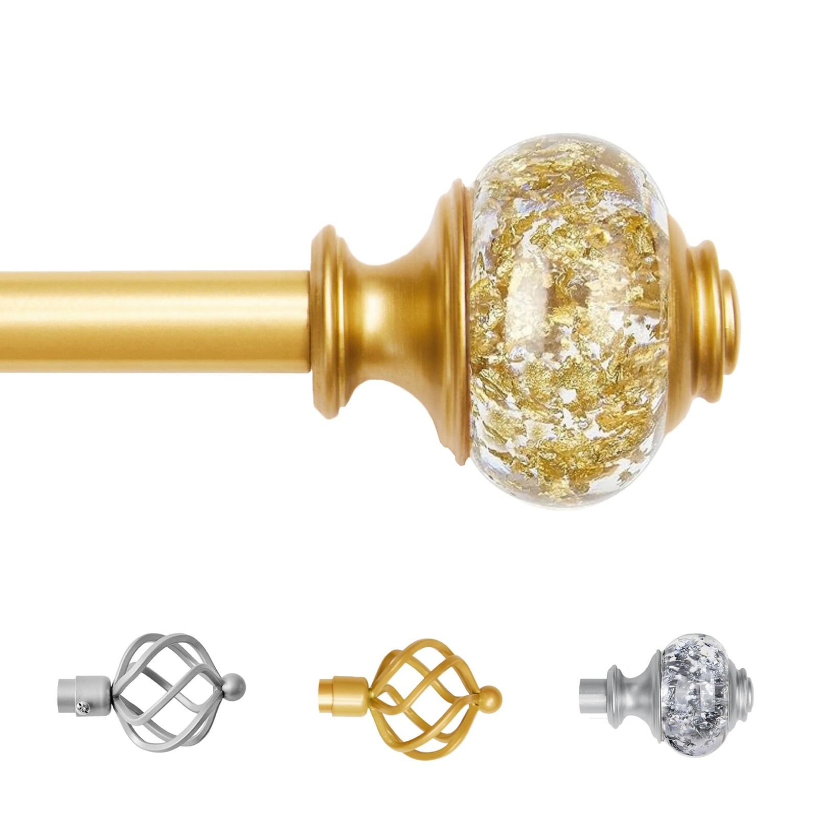 Decorative Curtain Rod with Glittering Gold Foil Finials Adjustable 66 to 120…
