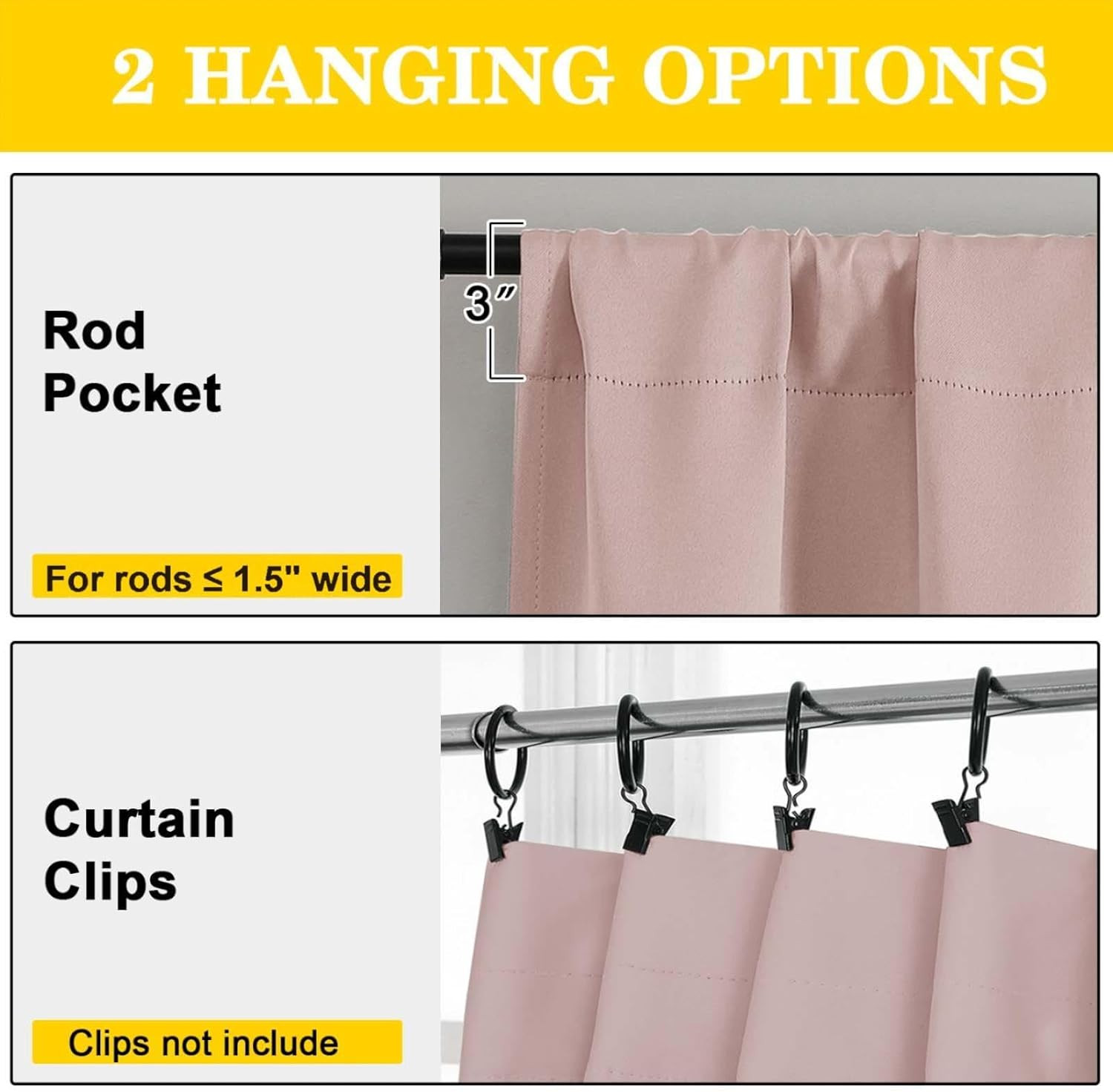 Blush Cafe Blackout Curtains 36 Inch Length 2 Panels Set, Soft Solid Thermal Ins