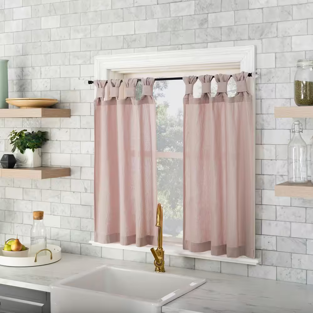 Sarro Rose Quartz Cotton 52 In. W X 45 In. L Tab Top Light Filtering Curtain Tie
