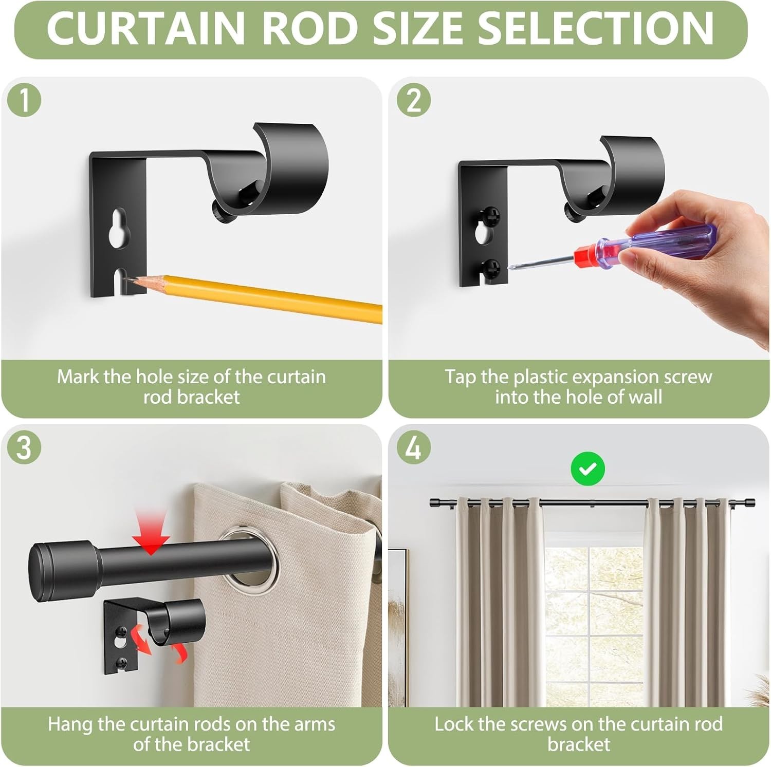 5/8” Diameter Curtain Rods 30-90 Inch, for 30-84 Inch Windows, Adjustable