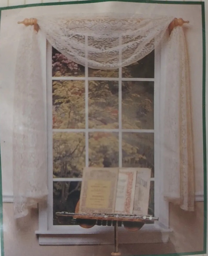 VINTAGE NOS WINDOW SCARF LACE EGGSHELL CREAM MARCIA GRAND MANOR 40″ W X 144 » L
